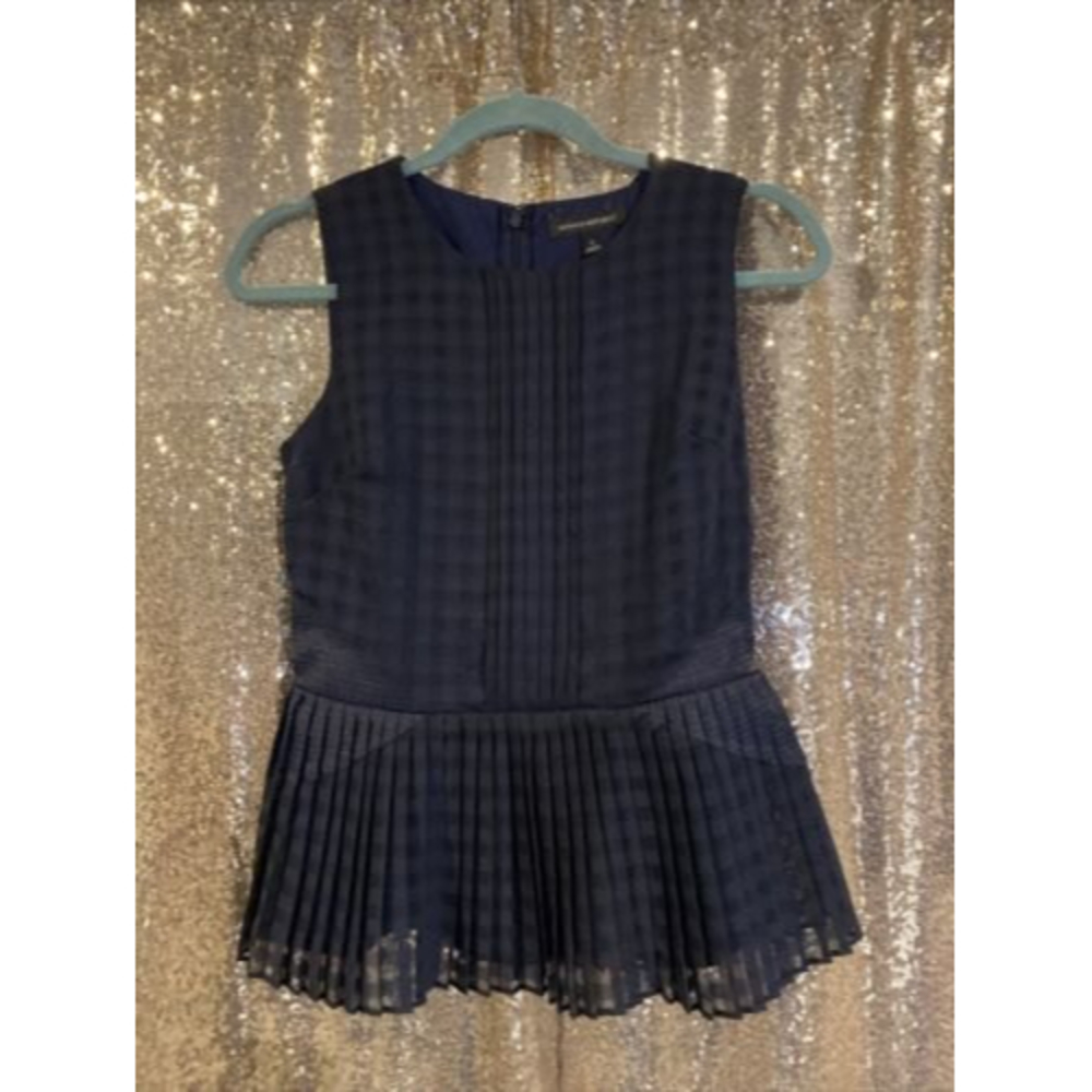 Banana Republic Blue Sleeveless Gingham Check Pleated Ruffle size 0 Blouse Shirt
